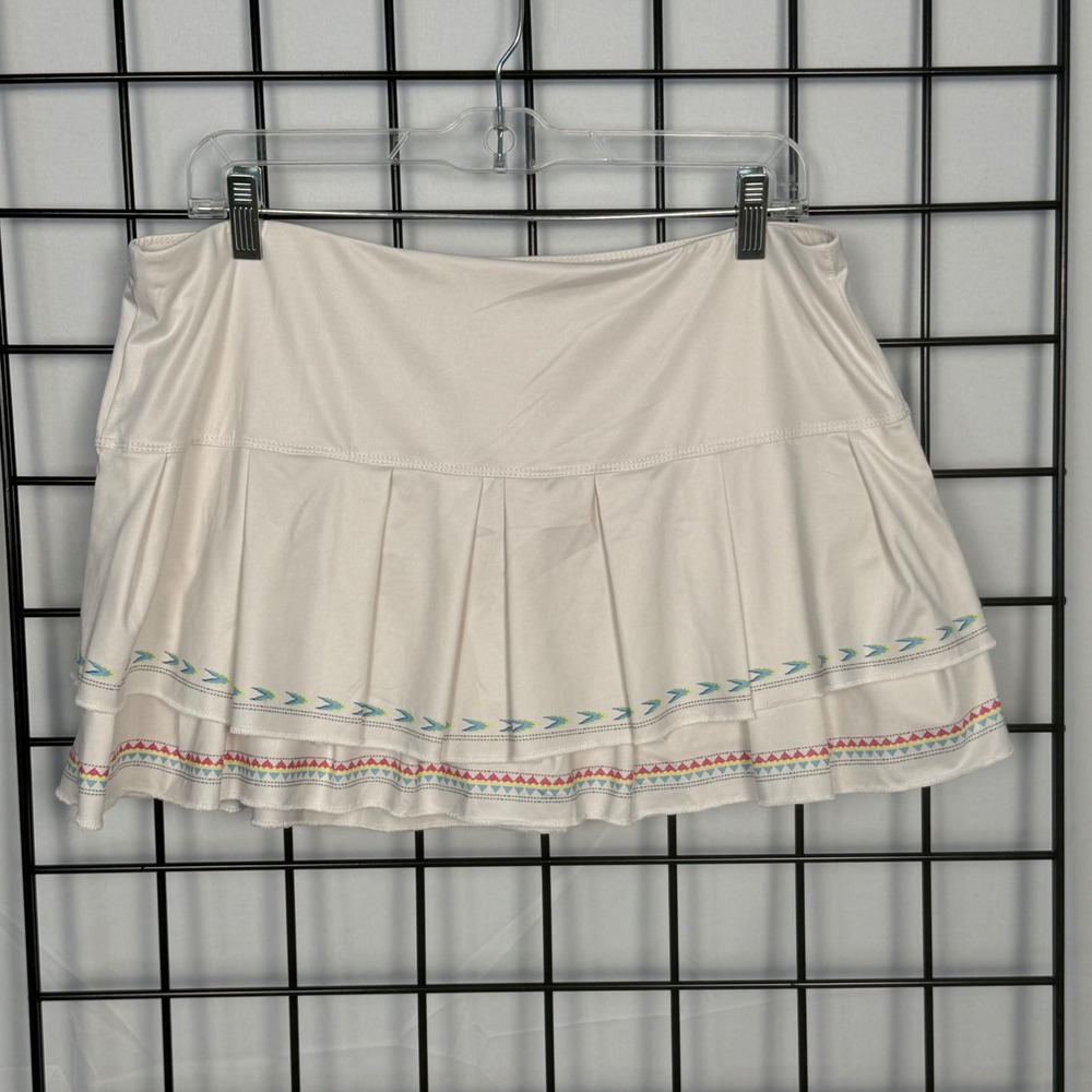 Lucky in Love Sahara Pleat Tier Tennis Skort Women XL White Embroidered Athletic - Picture 3 of 8